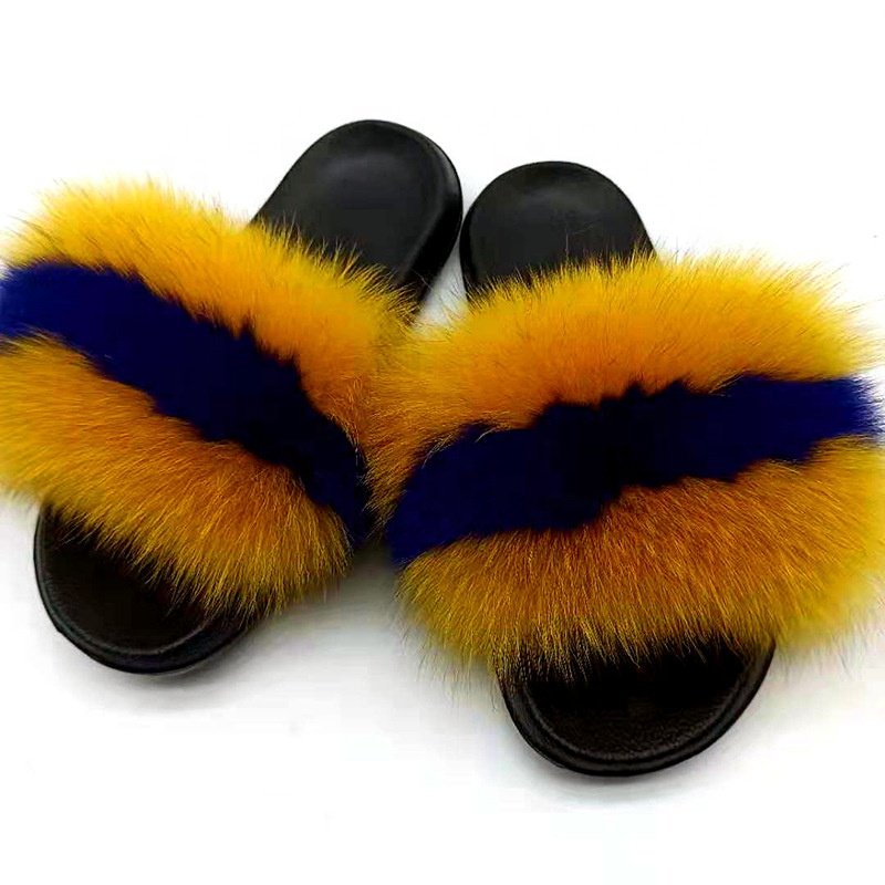 Real Fur Slippers Women Furry Slides Fluffy Luxury Fox Fur Sandals Flat Casual Fur Slide Summer Outdoor Wholesale Promotion