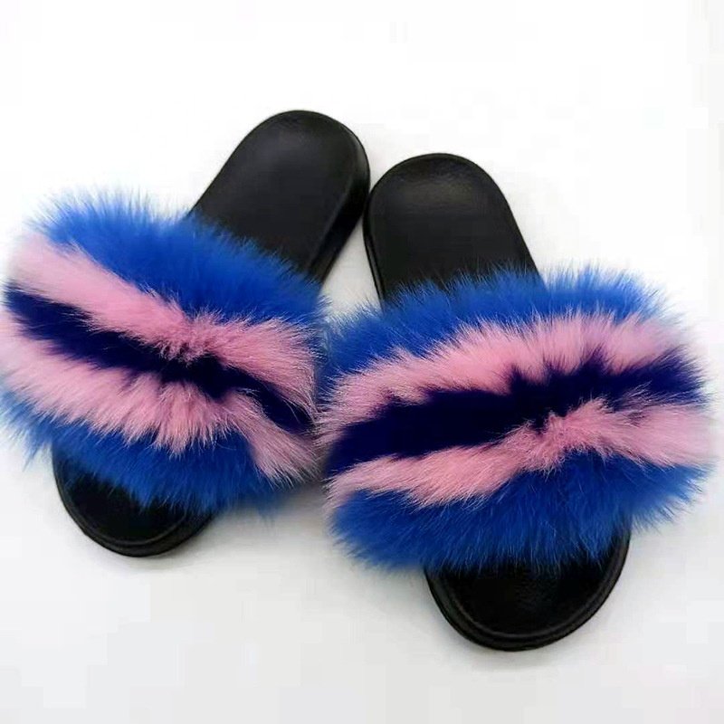 Real Fur Slippers Women Furry Slides Fluffy Luxury Fox Fur Sandals Flat Casual Fur Slide Summer Outdoor Wholesale Promotion