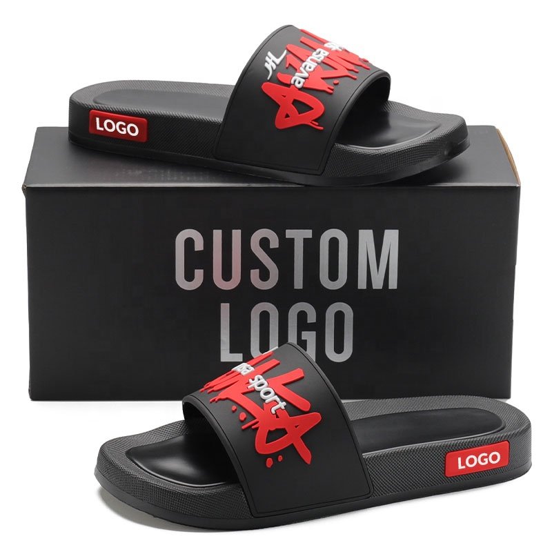 Henghao Factory Wholesale New Style Sandal Custom Oem Pu Sole 3d Rubber Logo Comfy Design Your Logo Custom Slides With Padding