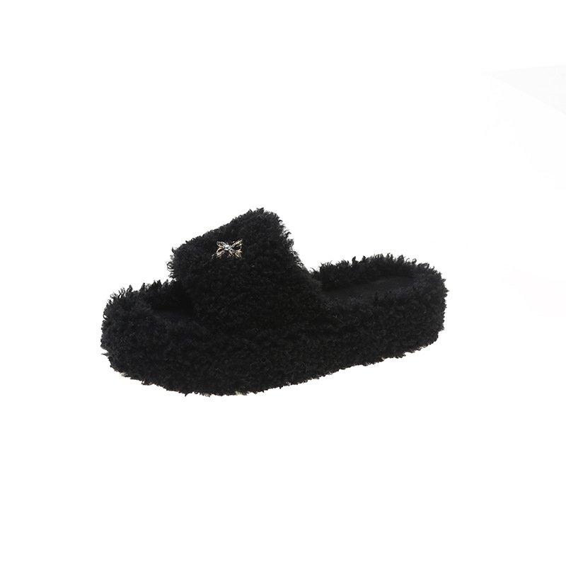 Custom Hot selling Autumn-winter Fur Slides Comfortable indoor home lamb hair slippers for women