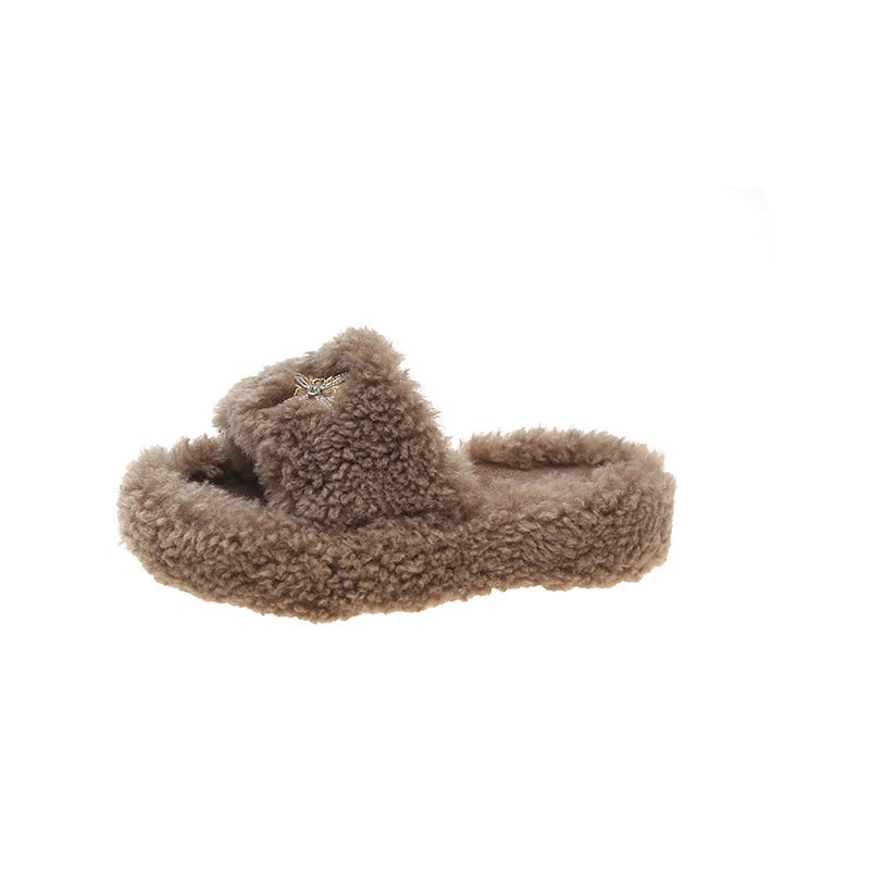 Custom Hot selling Autumn-winter Fur Slides Comfortable indoor home lamb hair slippers for women