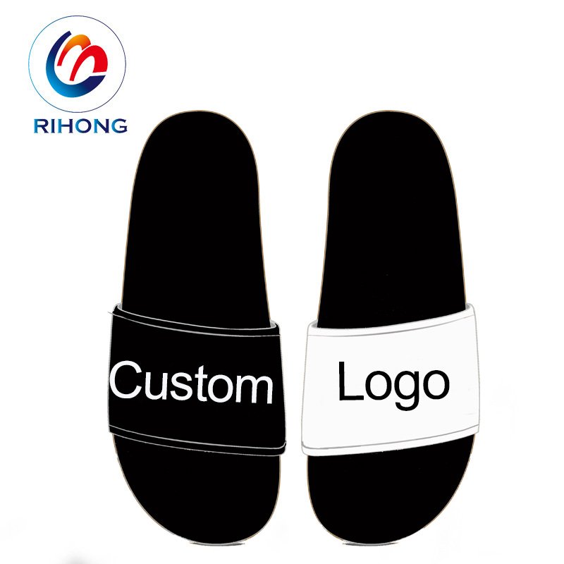 China Cheap beach eva rubber slide sandal shoes designer printed logo oem couple men custom slippers