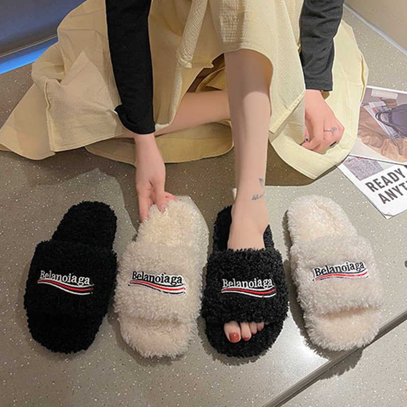 2024 fashion luxury fur wool sliders women fashion shoes slippers open toe plush slipper