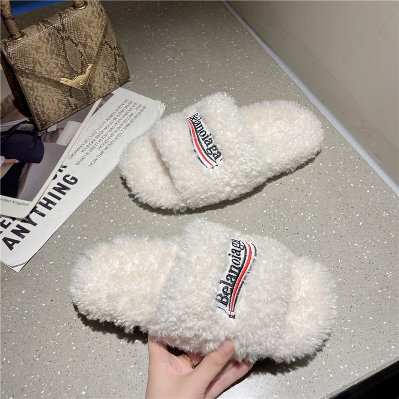 2024 fashion luxury fur wool sliders women fashion shoes slippers open toe plush slipper