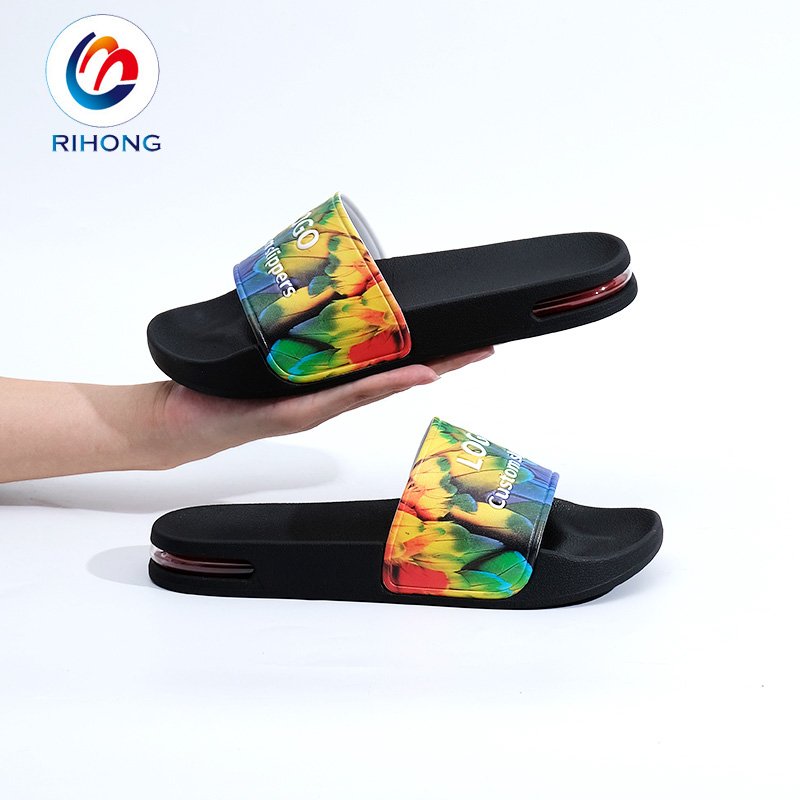 Guangzhou manufacture 3d raiser logo comfortable slip on eva women's custom slides slippers