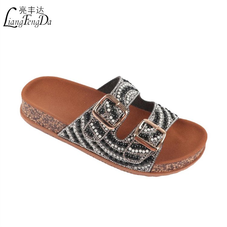 Flat Cork Slippers Luxury Slides Slippers with Pearl Heel Protection Chinese for Women Customized Supplier Wholesale Outdoor PVC
