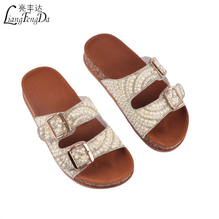 Flat Cork Slippers Luxury Slides Slippers with Pearl Heel Protection Chinese for Women Customized Supplier Wholesale Outdoor PVC