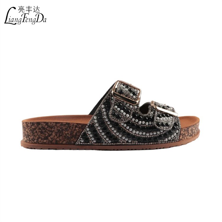 Flat Cork Slippers Luxury Slides Slippers with Pearl Heel Protection Chinese for Women Customized Supplier Wholesale Outdoor PVC