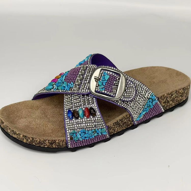 Good quality cross strap slides slippers women buckle slippers fashion design ladies flat slipper