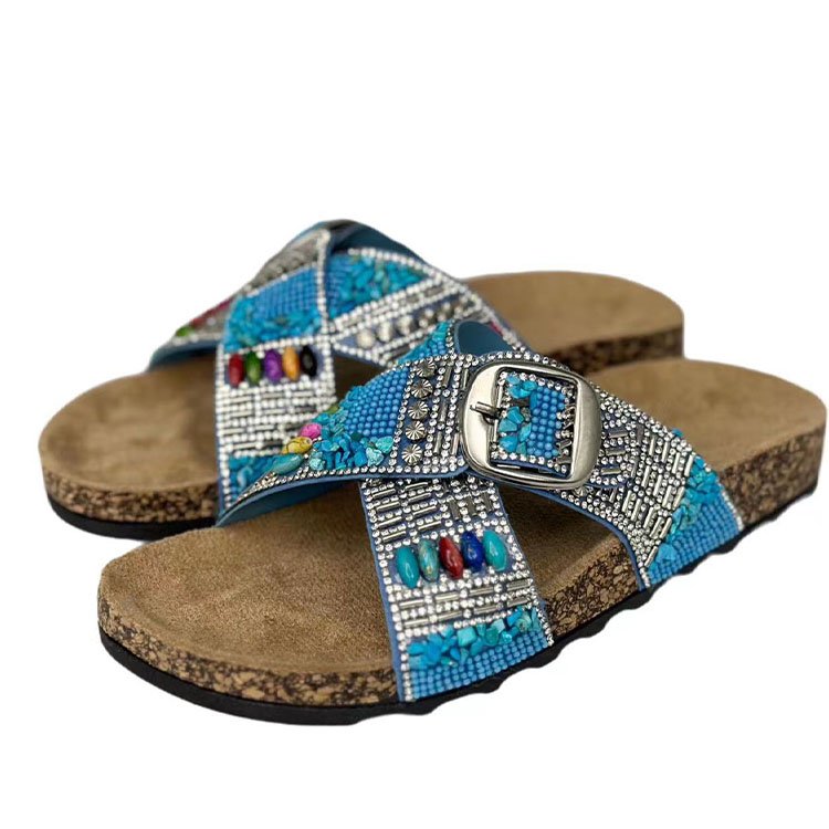 Good quality cross strap slides slippers women buckle slippers fashion design ladies flat slipper