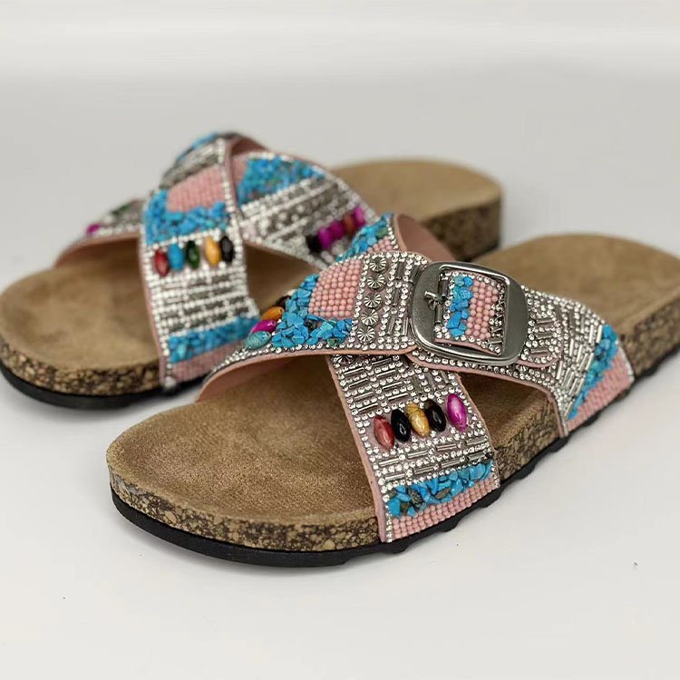 Good quality cross strap slides slippers women buckle slippers fashion design ladies flat slipper