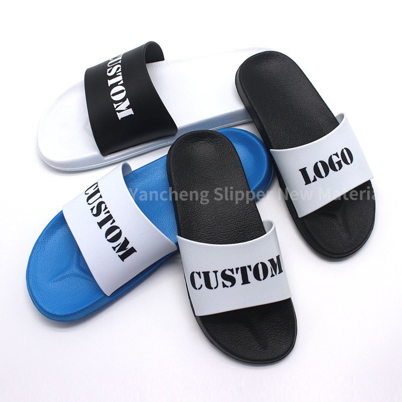 Personal Designer high quality luxury men's slippers logo branded black rubber slides slippers outdoors beach