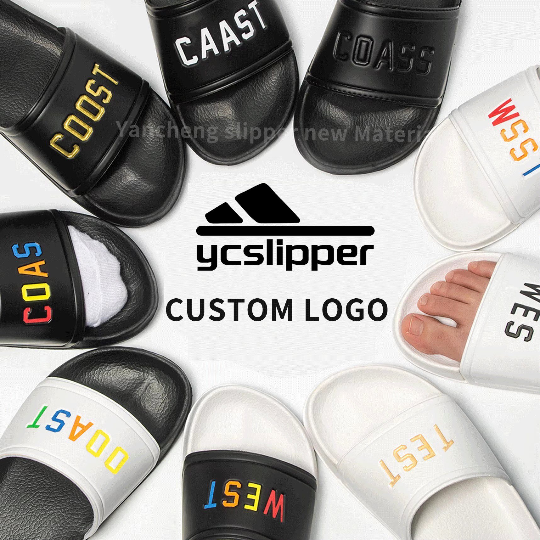 Personal Designer high quality luxury men's slippers logo branded black rubber slides slippers outdoors beach