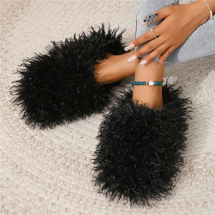 Winter Furry Shoes Women Fur Slippers Fluffy Faux Mongolian Fur Slides Warm Plush Slippers Fuzzy Flip Flops Luxury Shoes Woman