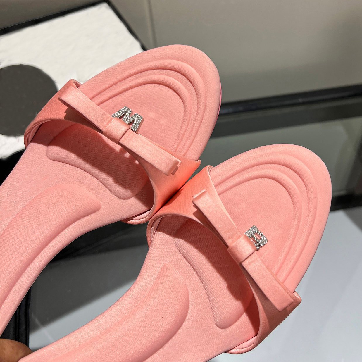Famous Large size 41 High Heel Slippers for Women 2024 Summer Pink Designer Slides Slippers Rhinestone Women's Shoes