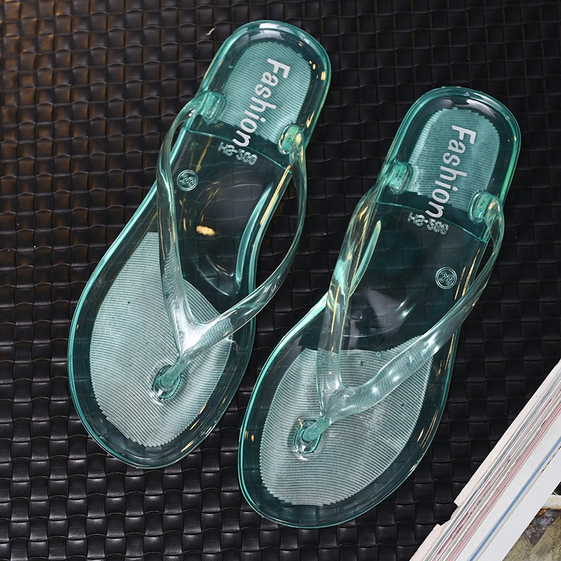 PVC Transparent Beach Flip Flops for Women Korean Style Jelly Crystal Thong Sandals, Summer Trendy Flat Outdoor Slides for Girls