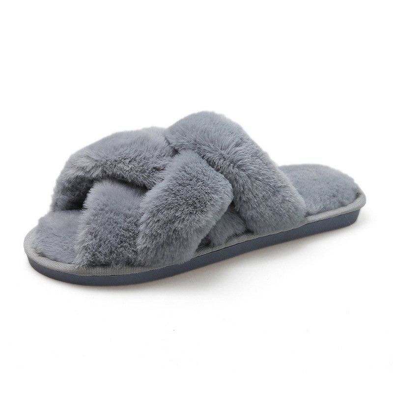 Women's Faux Fur Slide Fuzzy Double Cross Band Ladies House Fluffy Fashion Fur Slippers for Indoor Guests Use