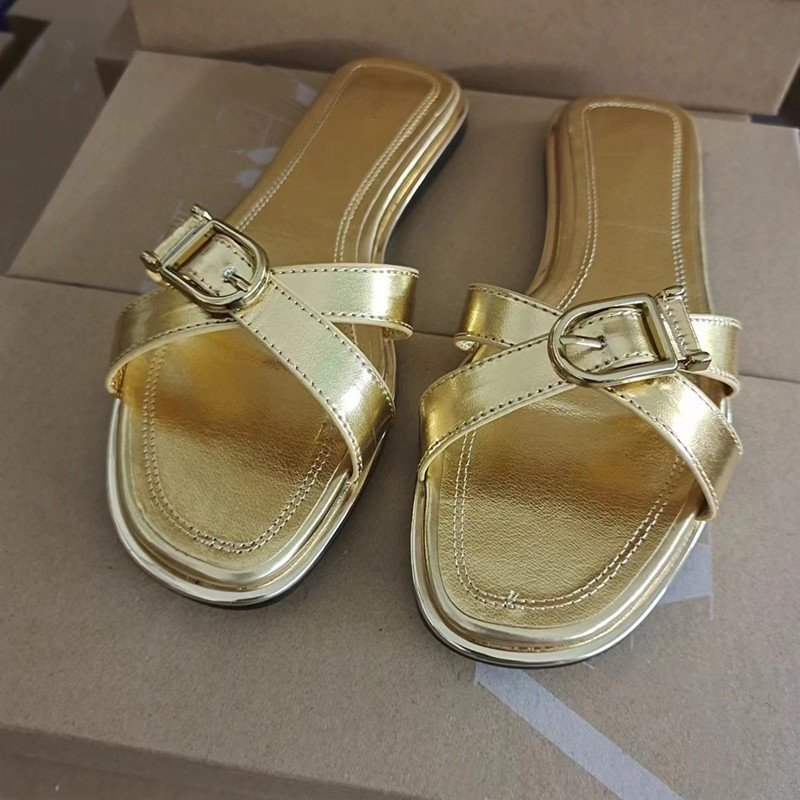 Hot Sale Ladies Sandals Femme 2024 Cross-strap Versatile Square-toe Slippers Open-toe Flat Sandals For Women And Ladies