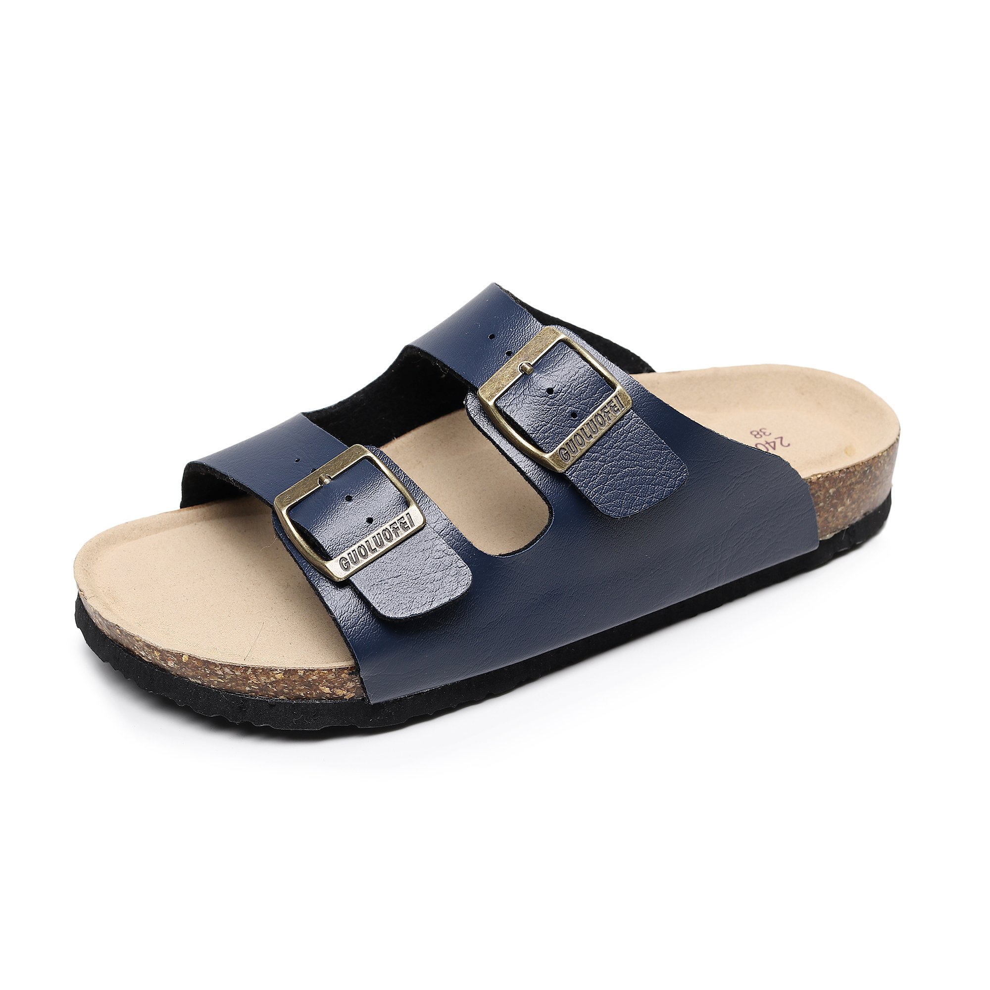 Women's Elegant Cork sole Slides with Adjustable Buckles Slip-on Slippers Open Toe Fabric Material for Summer Casual Wear