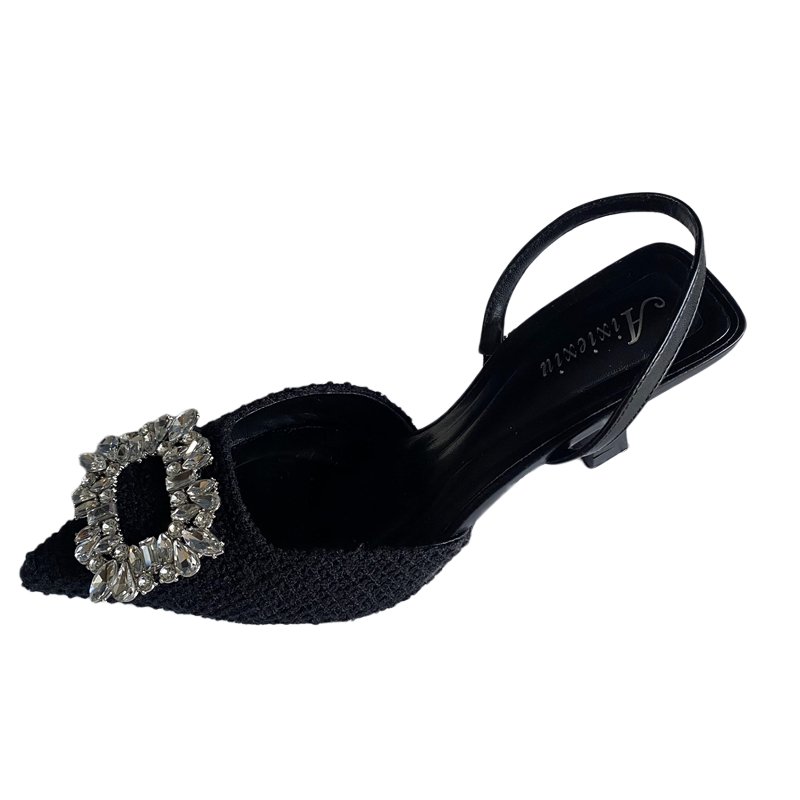 Hot 2023 Rhinestone Buckle Medium Heel Thin Heel Women's Single Shoes Women's Slippers Fashion New Women's Shoes