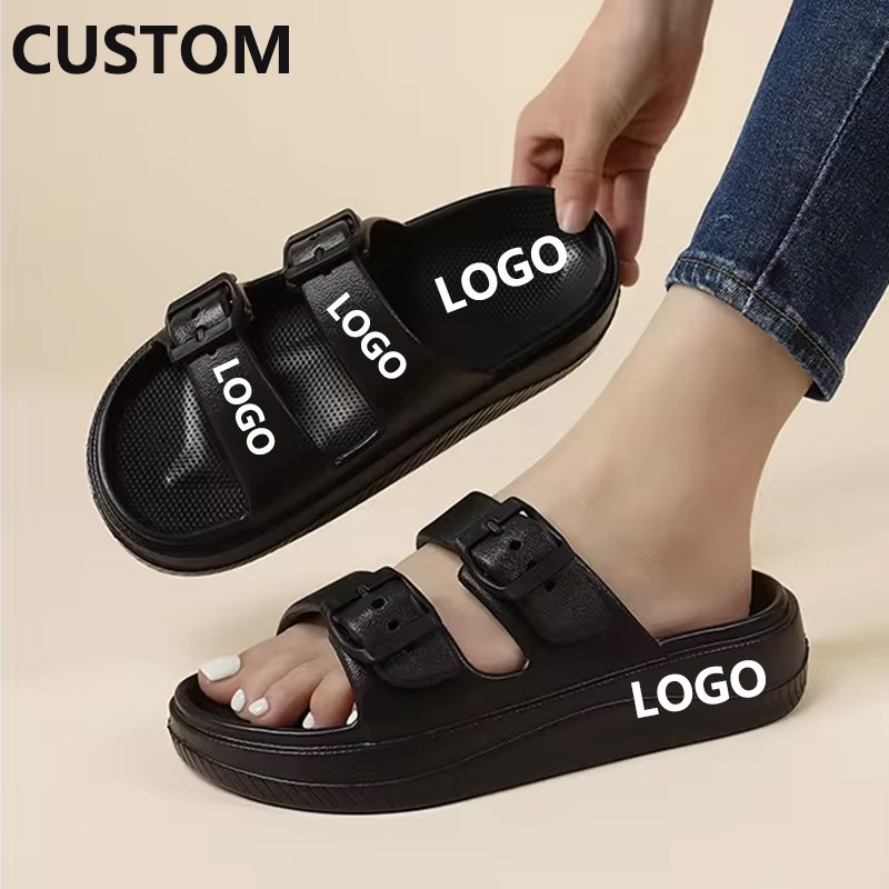 Buckle Slides Sandal Thick-Soled Double Belt Adjustable Man Sandal Two Strap Wholesale Designer Custom Logo For Women Slippers