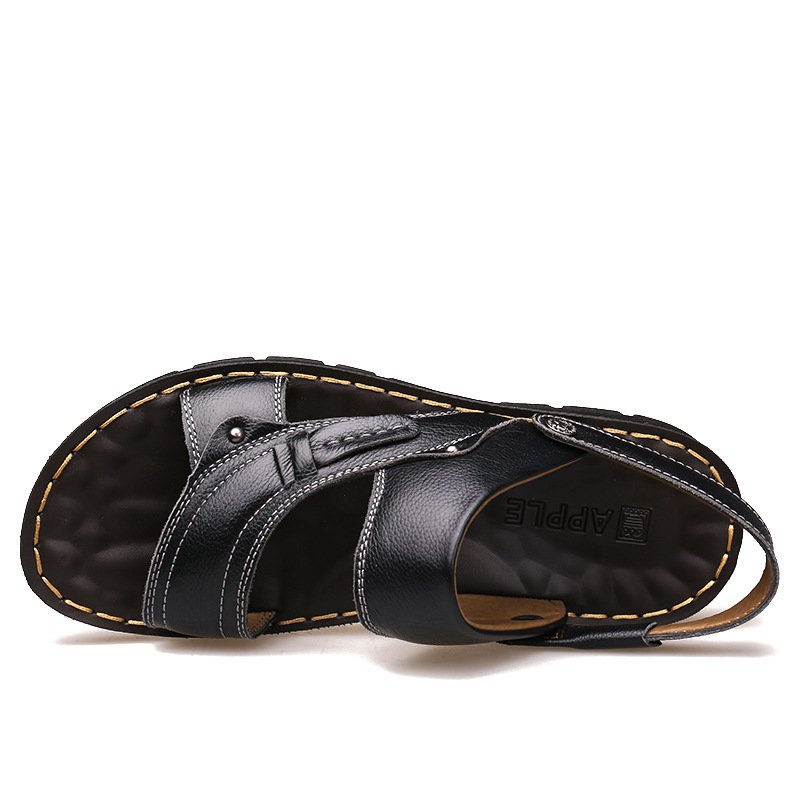 2024 Customized Logo Summer Hot Selling Genuine Leather Sandals Non slip Men's Casual Beach Shoes Multi-function Slides Slippers