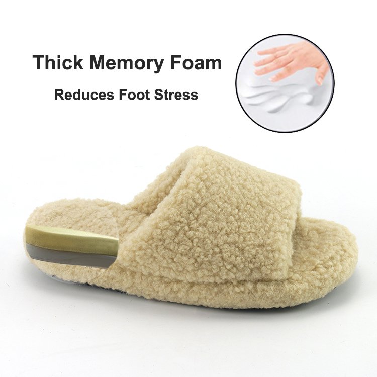 Women's House Open Toe Fluffy Teddy Fleece Platform Fur Slides Wool-Like Fuzzy Memory Foam Furry Faux Shearling Slippers