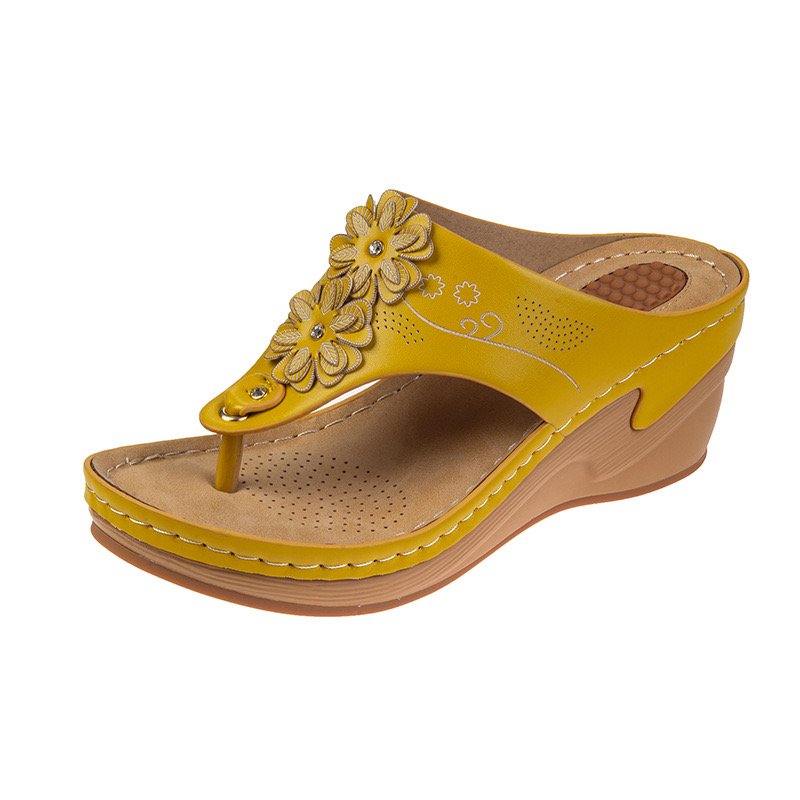 New large size women's shoes floral decoration lightweight platform flip-flops women