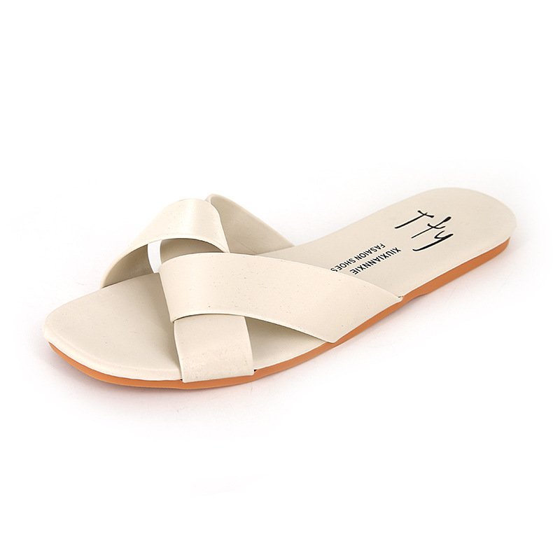 Cheap Wholesale Ladies Casual Summer Open Toe Slide Sandals Fashion Comfortable Slip on Cross Strap Flat Sandals for Women