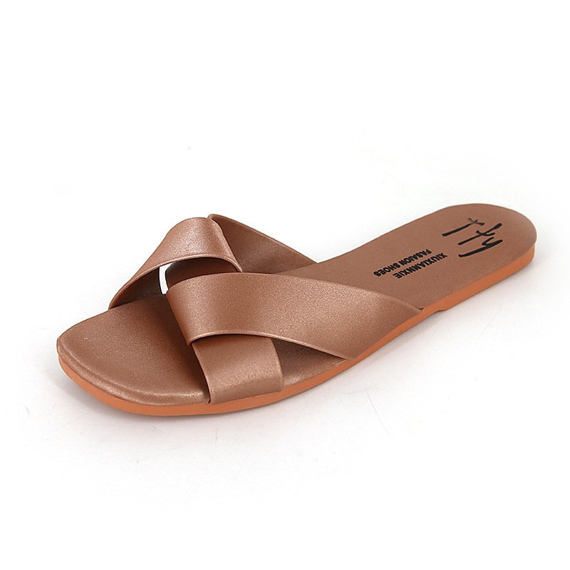 Cheap Wholesale Ladies Casual Summer Open Toe Slide Sandals Fashion Comfortable Slip on Cross Strap Flat Sandals for Women