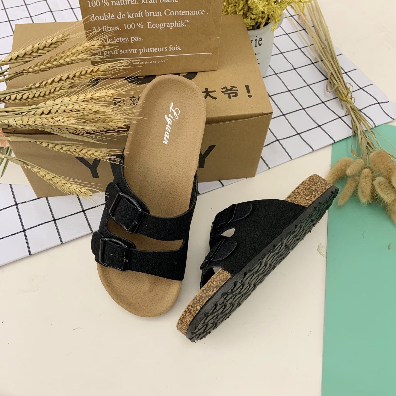 Wholesale Fashion Luxury Women's Slides Slippers Sandals;Breathable Soft Comfortable CorK Sole Slippers Sandals for Women