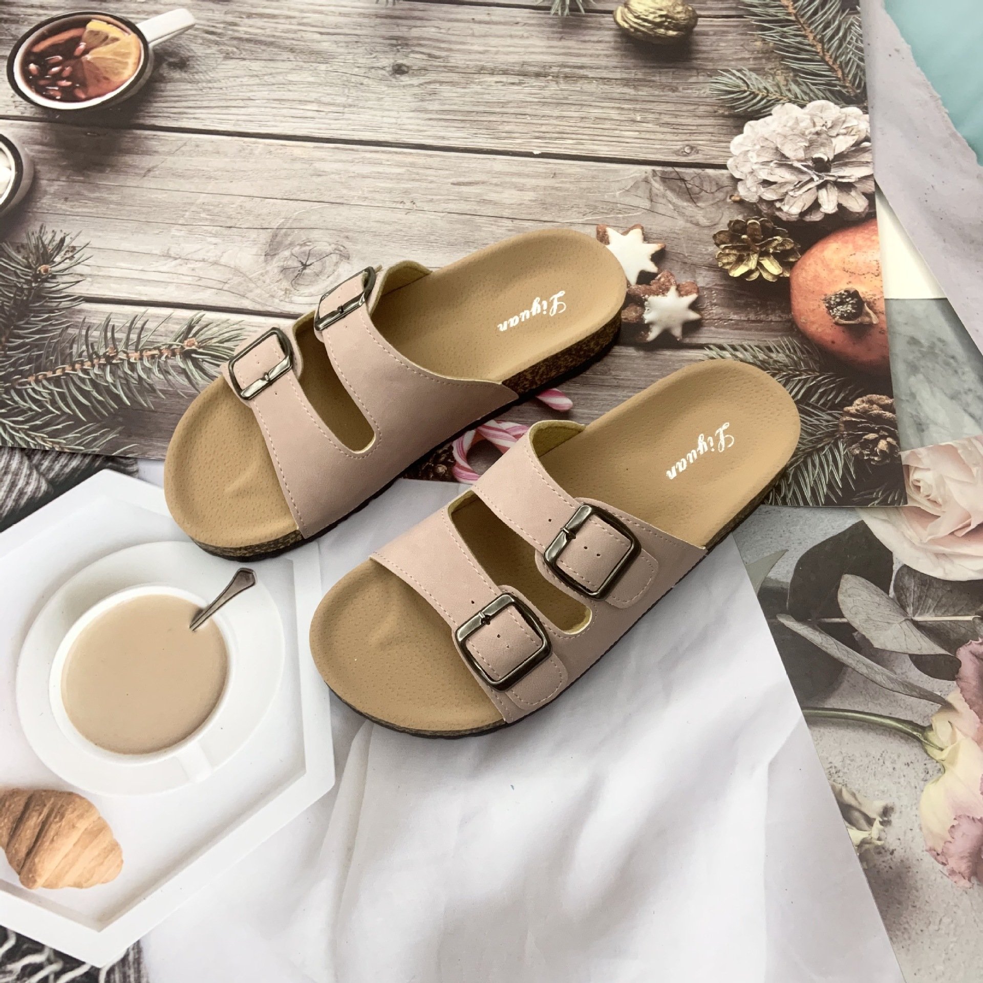 Wholesale Fashion Luxury Women's Slides Slippers Sandals;Breathable Soft Comfortable CorK Sole Slippers Sandals for Women