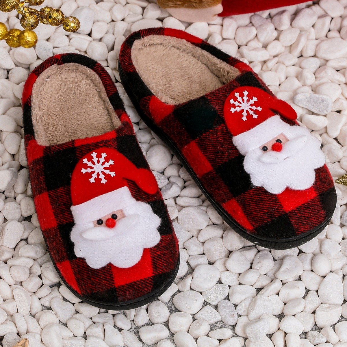 Christmas Womens Cartoon Indoor Warm Fleece Slippers Winter Soft Cozy Home Non-Slip Plush Slip-on Shoes