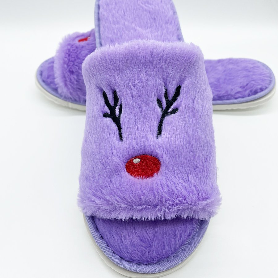 Hot Seller Elk Deer Plush Shoes Slippers Super Soft Christmas Winter Indoor Soft Non-slip Slippers For Adults