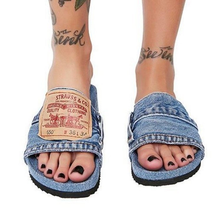 New Womens Sandals Solid Color Leisure Style Retro Denim Flat Heel Low Cut Slippers Versatile Fashion Beach Outdoor Essential