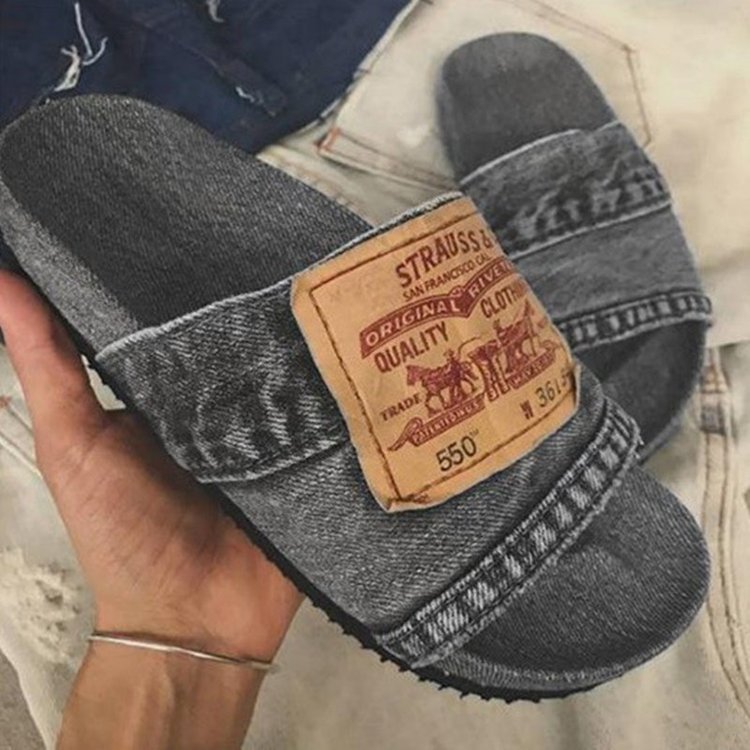 New Womens Sandals Solid Color Leisure Style Retro Denim Flat Heel Low Cut Slippers Versatile Fashion Beach Outdoor Essential