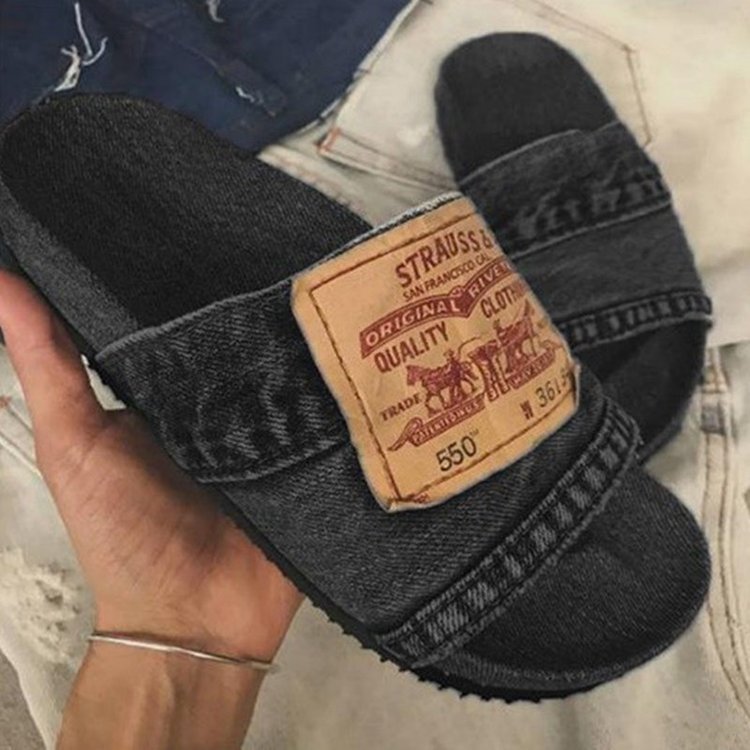 New Womens Sandals Solid Color Leisure Style Retro Denim Flat Heel Low Cut Slippers Versatile Fashion Beach Outdoor Essential