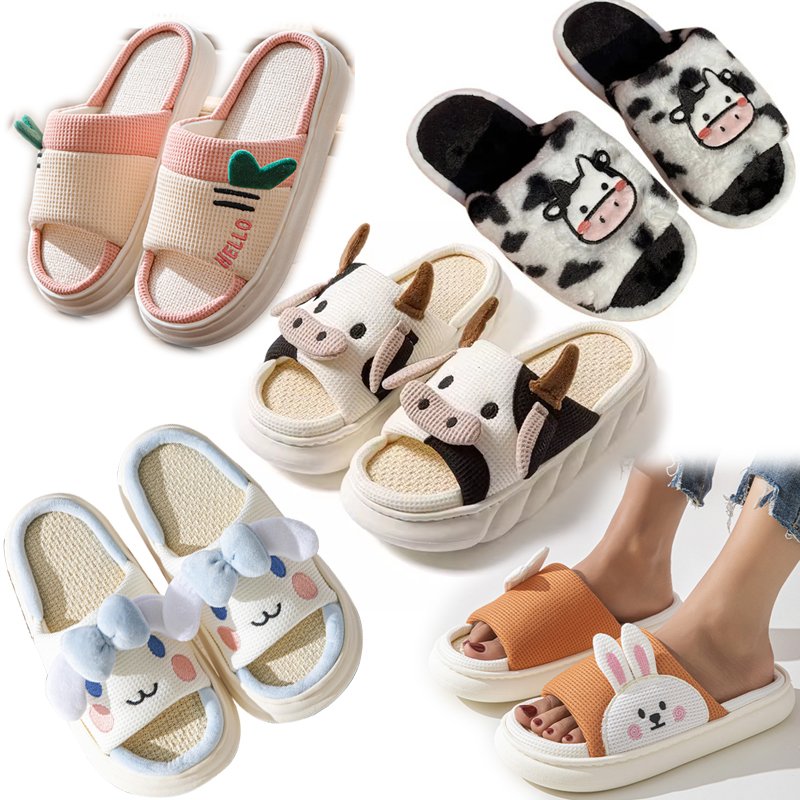 Animal Slides Plush Slippers Wholesale Custom Girl Kids Ladies Shoes Home Indoor Bedroom Face Christmas Slippers for Women