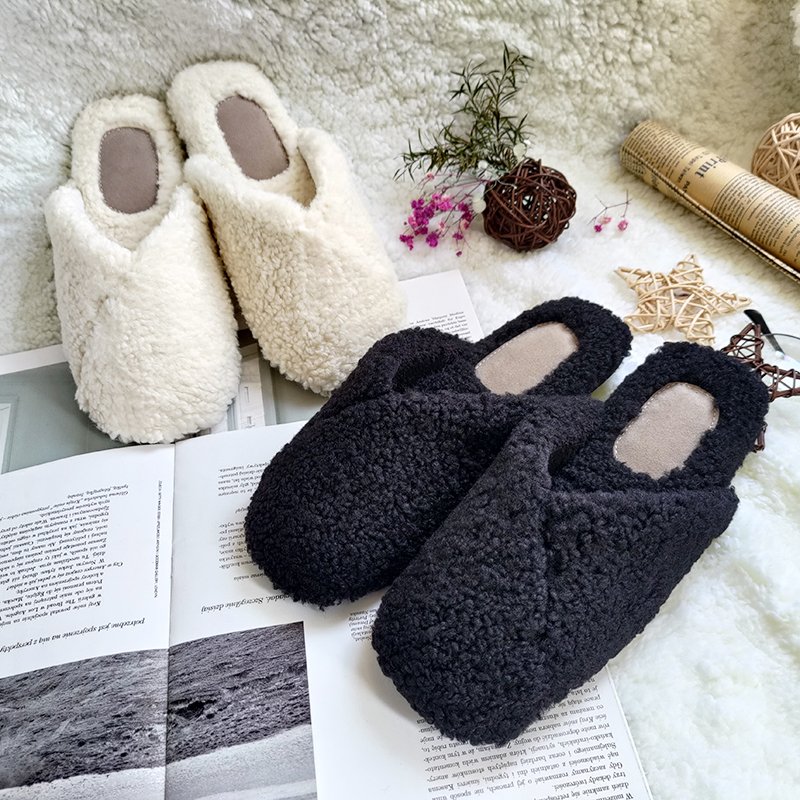 Simple warm cotton slippers women winter fashion home non-slip thick bottom plush slippers