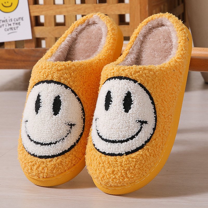 Couple Women Plush Fleece Slides Home Fuzzy Shoes Happy Face Winter Flurry Warm House Slipper Custom Logo and Pattern