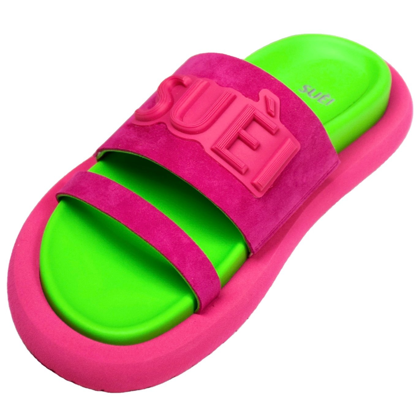 Best Quality Italian Suede Leather Fuxia and Fluo Green Color Flat Sandal Slippers for Everyday Comfort Women's Sandals 2023
