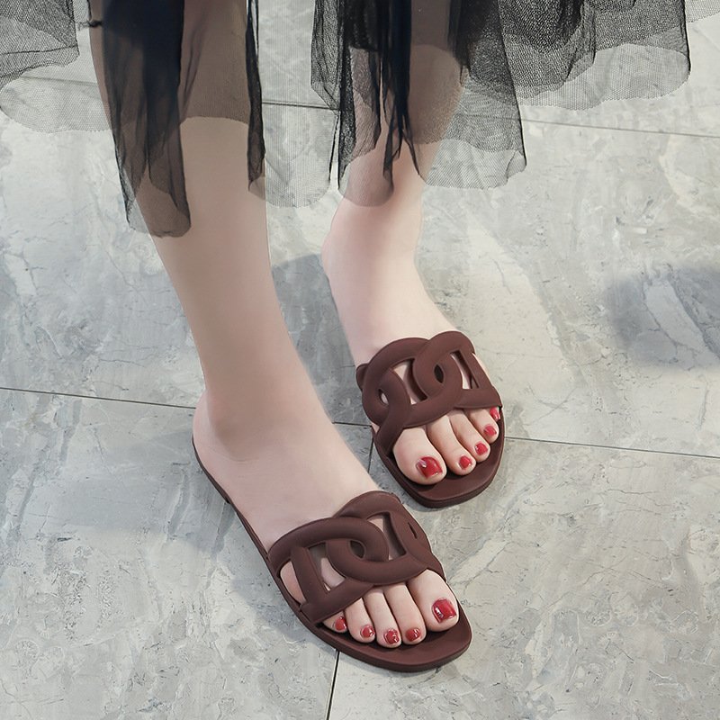 New Designs Femme Zapatos De Mujer Beach Pvc Shoes Square Chinelo Slides Slippers Flat Sandals For Women And Ladies