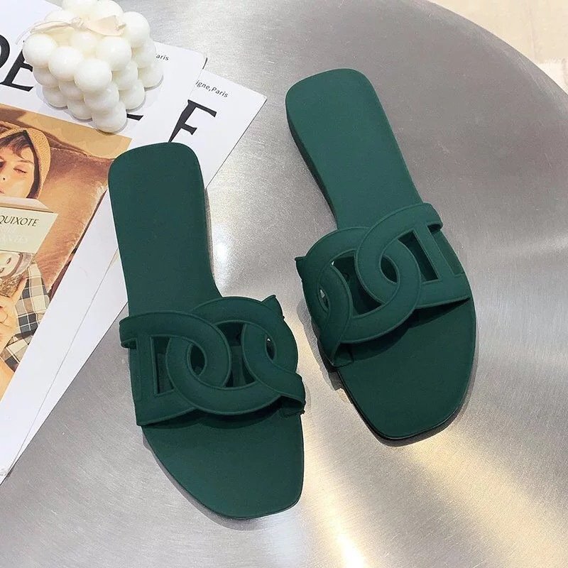 New Designs Femme Zapatos De Mujer Beach Pvc Shoes Square Chinelo Slides Slippers Flat Sandals For Women And Ladies