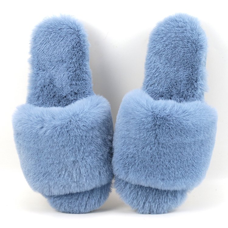 Women's Fuzzy Faux Fur Memory Foam Flat Imitated Rabbit Fur Slides Slippers Open Toe House Shoes Sandals