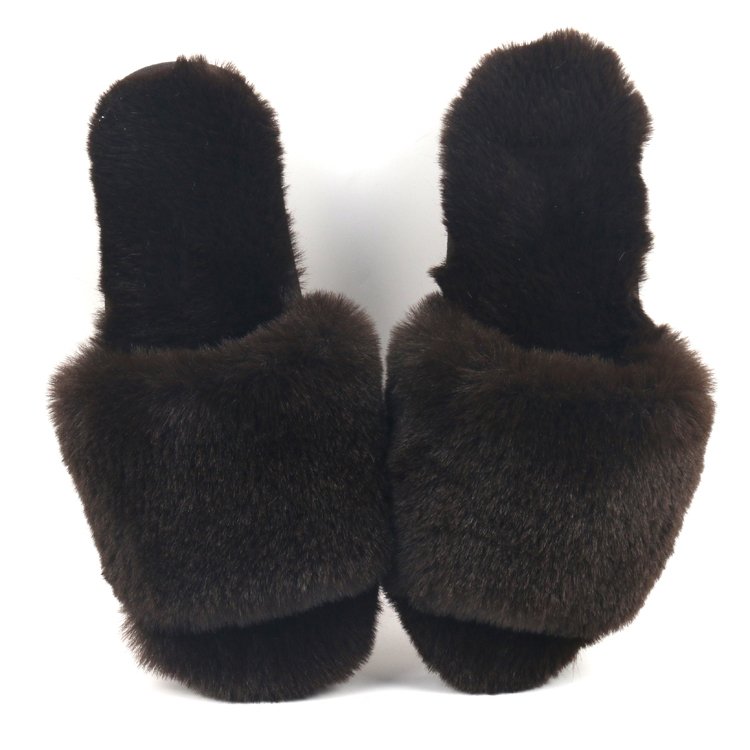 Women's Fuzzy Faux Fur Memory Foam Flat Imitated Rabbit Fur Slides Slippers Open Toe House Shoes Sandals