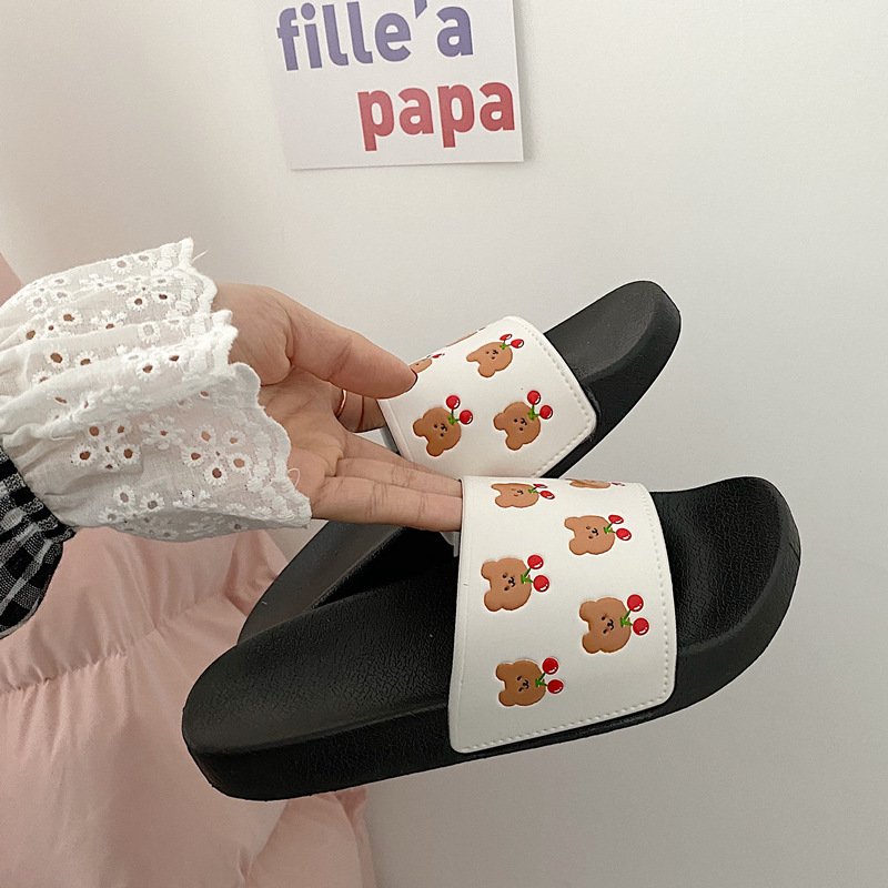 2024 Light weight anti-slip women sandals soft sole house slides cute bear and cherry Indoor PVC Slides Slippers
