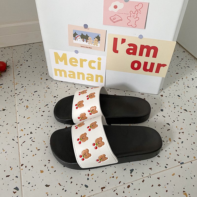 2024 Light weight anti-slip women sandals soft sole house slides cute bear and cherry Indoor PVC Slides Slippers