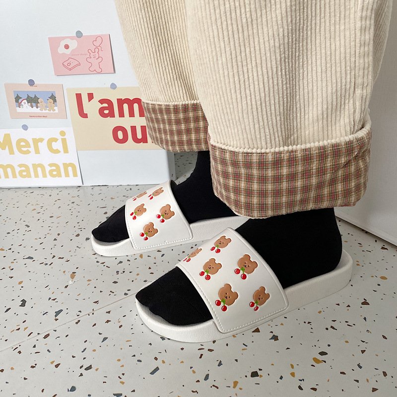 2024 Light weight anti-slip women sandals soft sole house slides cute bear and cherry Indoor PVC Slides Slippers