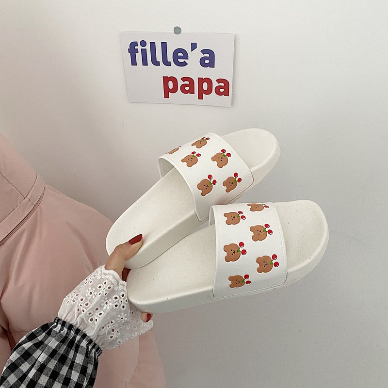 2024 Light weight anti-slip women sandals soft sole house slides cute bear and cherry Indoor PVC Slides Slippers