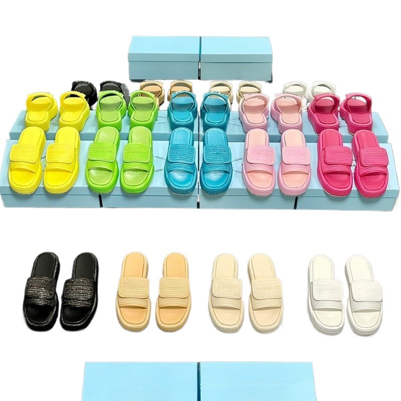 Large size 42 Famous slides slippers for women 2024 Summer Thick Sole Designer Beach Sandals Pink Weaving Chaussures pour femmes